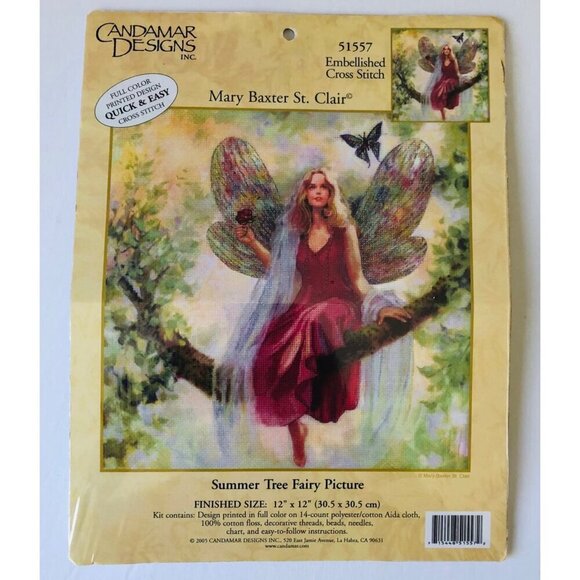 Candamar Mary Baxter St. Clair "Summer Tree Fairy" Embellished Cross Stitch Kit - Picture 2 of 4
